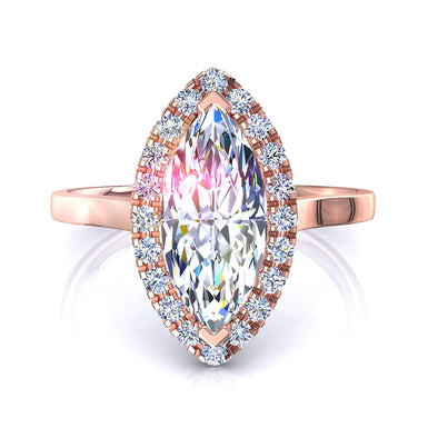 Solitaire bague diamant marquise et diamants ronds 0.50 carat Capri I / SI / Or Rose 18 carats