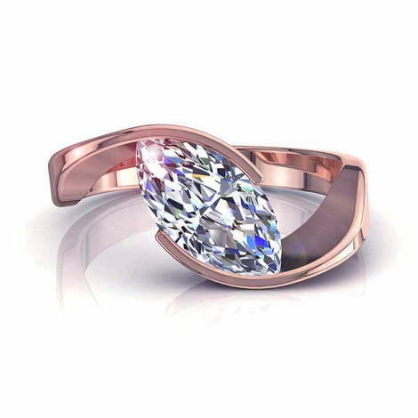 Bague de fiançailles diamant marquise 0.90 carat or rose Sylvia