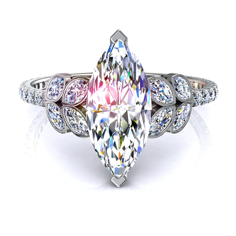 Solitaire diamant marquise 2.60 carats or blanc Angela