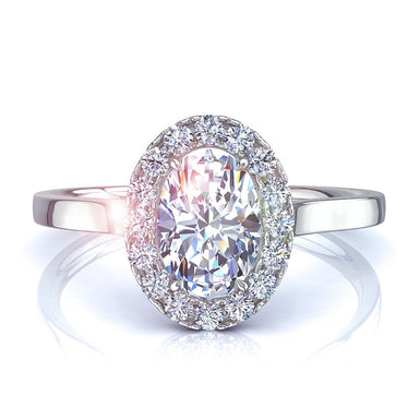 Solitario diamante ovale e diamanti rotondi Capri 0.60 carati I / SI / Oro bianco 18 carati