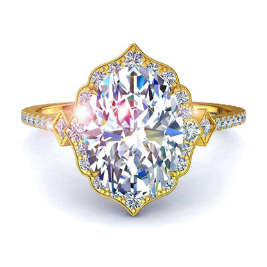 Bague Anna solitaire diamant ovale et diamants ronds 0.80 carat I / SI / Or Jaune 18 carats
