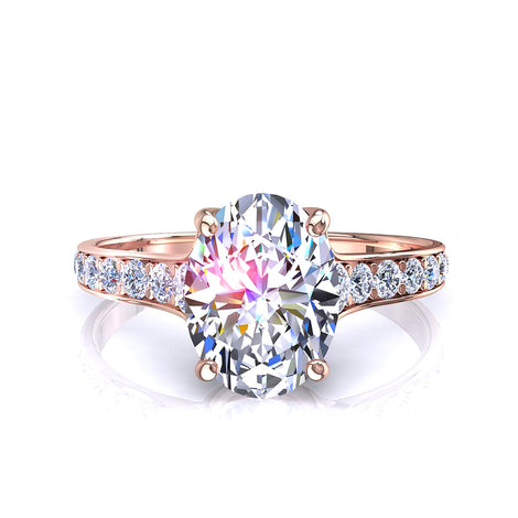 Cindirella Anello di fidanzamento con diamante ovale in oro rosa 0.80 carati