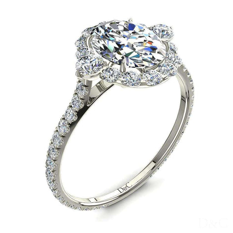 Anello di fidanzamento Alexandrina con diamante ovale da 0.90 carati in oro bianco