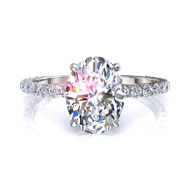 Anello di fidanzamento con diamante ovale e diamante rotondo da 0.90 carati San Valentino I/SI/Platino