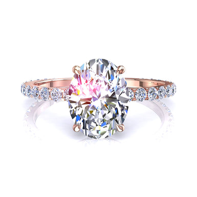 Anello di fidanzamento con diamante ovale e diamante rotondo da 0.90 carati San Valentino I / SI / Oro rosa 18 carati