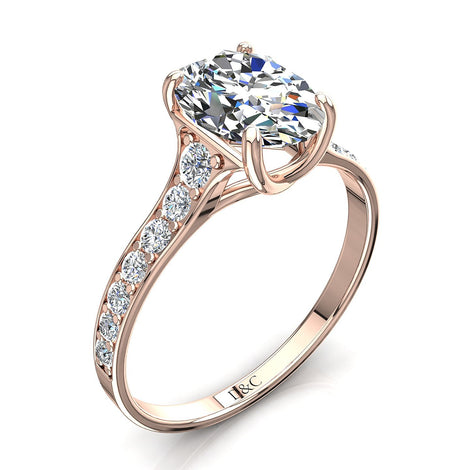 Cindirella Anello di fidanzamento con diamante ovale in oro rosa 1.00 carati