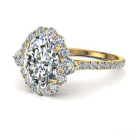 Anello di fidanzamento Alexandrina con diamante ovale da 1.30 carati in oro giallo