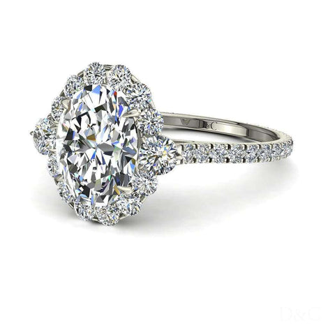 Anello di fidanzamento Alexandrina con diamante ovale da 1.40 carati in oro bianco