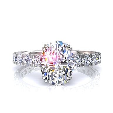 Bague solitaire 1.50 carat diamant ovale et diamants ronds Valentina I / SI / Platine