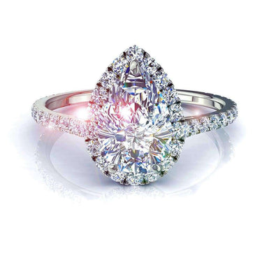 Bague de mariage diamant poire et diamants ronds 0.70 carat Camogli I / SI / Or Blanc 18 carats