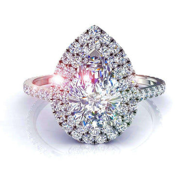 Bague Antoinette solitaire diamant poire et diamants ronds 0.90 carat I / SI / Or Blanc 18 carats