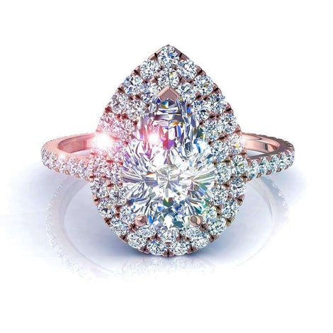 Diamante solitario a pera Antonietta in oro rosa 1.70 carati