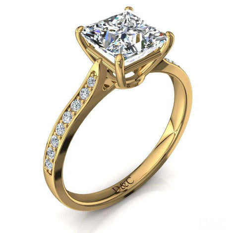 Bague de fiançailles diamant princesse 0.50 carat or jaune Ganna