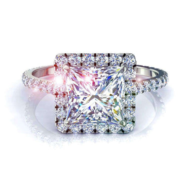 Solitario diamante Princess e diamanti rotondi 0.70 carati Camogli I / SI / Oro bianco 18 carati