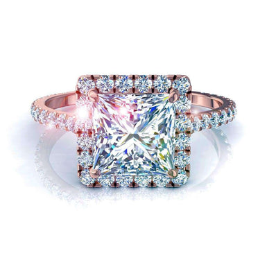 Solitario diamante Princess e diamanti rotondi 0.70 carati Camogli I / SI / Oro rosa 18 carati