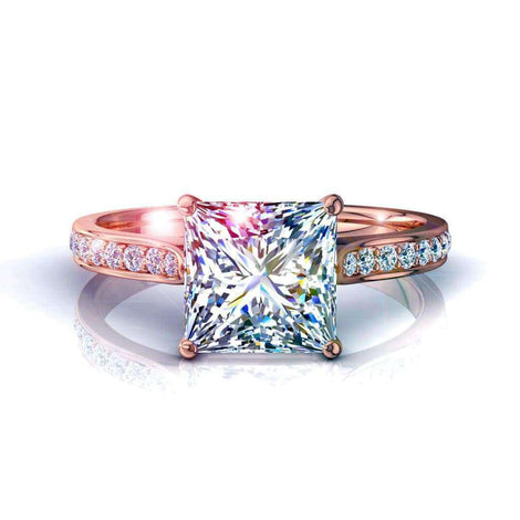 Bague de fiançailles diamant princesse 0.90 carat or rose Ganna