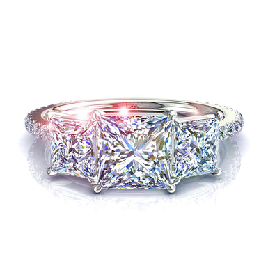Anello solitario principessa Azaria con diamante e diamanti rotondi 1.10 carati I / SI / Oro bianco 18 carati