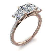 Anello di fidanzamento con diamante principessa Azaria in oro rosa 1.10 carati