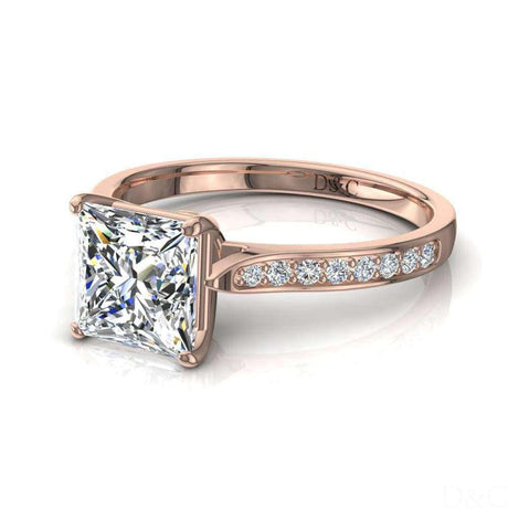 Anello di fidanzamento con diamante principessa in oro rosa 1.20 carati Ganna