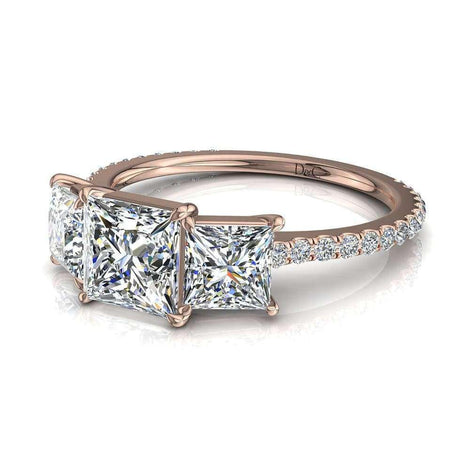 Anello di fidanzamento con diamante principessa Azaria in oro rosa 1.70 carati