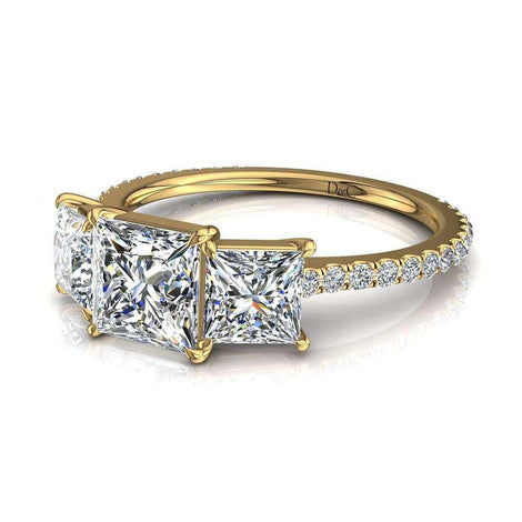 Solitaire diamant princesse 2.30 carats or jaune Azaria