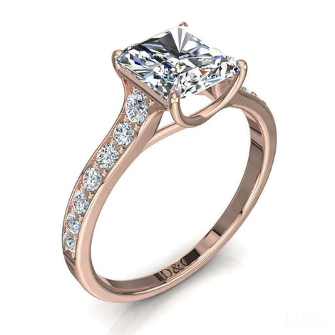 Cindirella Anello di fidanzamento con diamante radiante in oro rosa 2.00 carati
