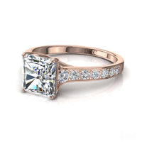 Bague de mariage diamant radiant et diamants ronds 0.70 carat or rose Cindirella