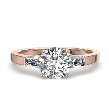 Diamante tondo solitario e diamanti trapezoidali 0.60 carati Enea I / SI / Oro rosa 18 carati