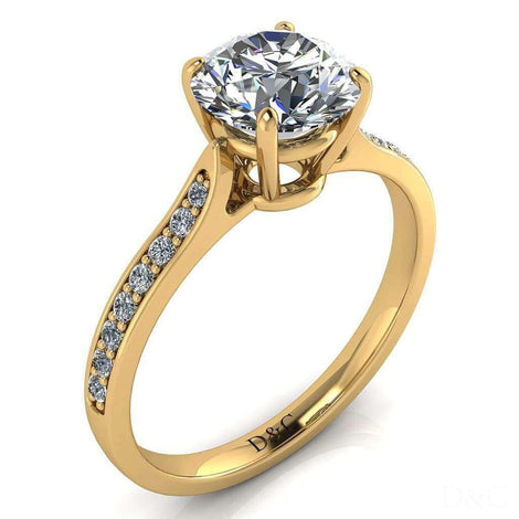Bague de fiançailles diamant rond 0.90 carat or jaune Ganna