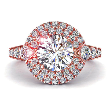 Bague de fiançailles diamant rond 0.90 carat or rose Aurora