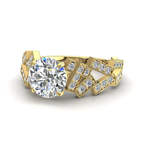 Anello di fidanzamento con diamante tondo Gina da 0.92 carati in oro giallo