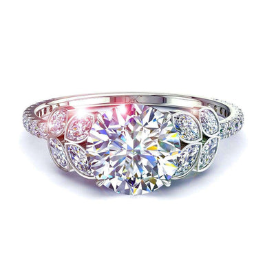 Bague Angela solitaire diamant rond et diamants marquises 1.00 carat I / SI / Or Blanc 18 carats
