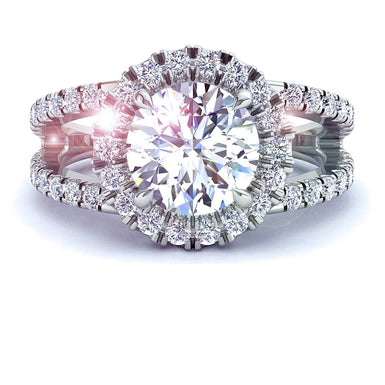 Bague de fiançailles diamant rond 1.00 carat Imperia I / SI / Or Blanc 18 carats