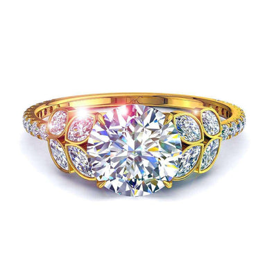 Bague Angela solitaire diamant rond et diamants marquises 1.00 carat I / SI / Or Jaune 18 carats