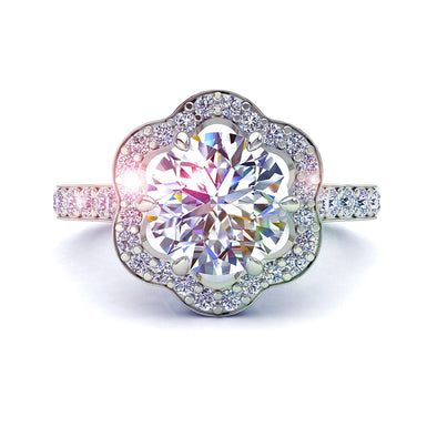 Bague de fiançailles diamant rond 1.05 carat Lily I / SI / Or Blanc 18 carats