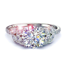 Bague de mariage diamant rond et diamants marquises 1.10 carat Angela