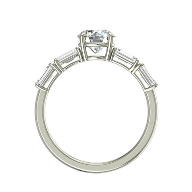 Bague Dora solitaire diamant rond et diamants Émeraudes 1.10 carat I / SI / Or Blanc 18 carats