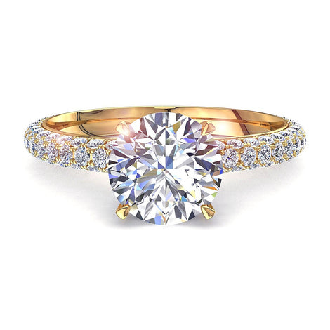Bague de fiançailles diamant rond 1.10 carat or jaune Paola