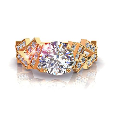 Anello di fidanzamento con diamante tondo Gina da 1.12 carati in oro giallo