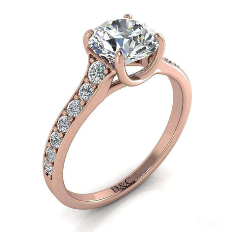 Cindirella Anello di fidanzamento con diamante tondo da 1.20 carati in oro rosa