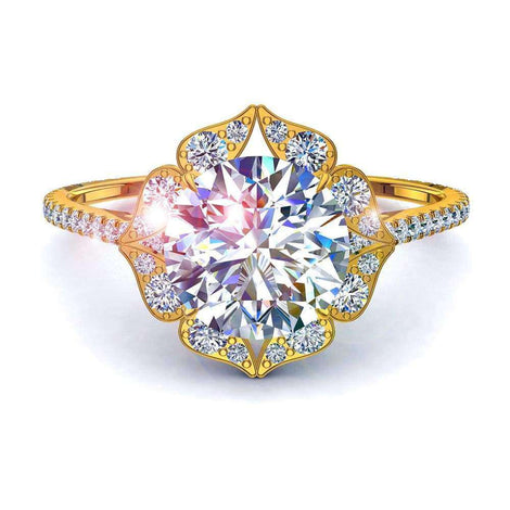 Bague de fiançailles diamant rond 1.30 carat or jaune Arina