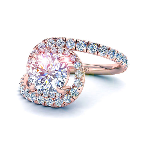 Bague de fiançailles diamant rond 1.30 carat or rose Elena