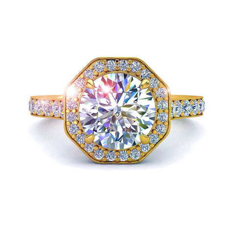 Bague de fiançailles diamant rond 1.35 carat or jaune Fanny