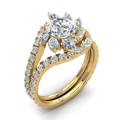Anello Lisette in oro giallo 1.40 carati con diamanti rotondi