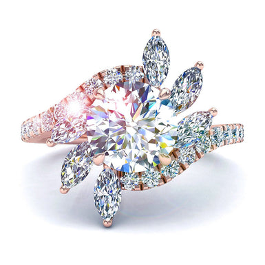 Anello solitario Lisette diamante tondo e diamanti marquise 1.40 carati I / SI / Oro rosa 18 carati