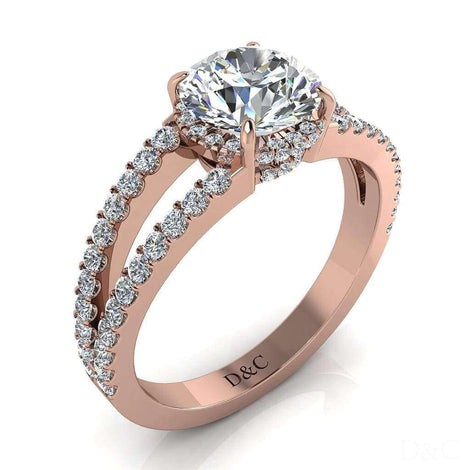 Bague de fiançailles diamant rond 1.40 carat or rose Recco