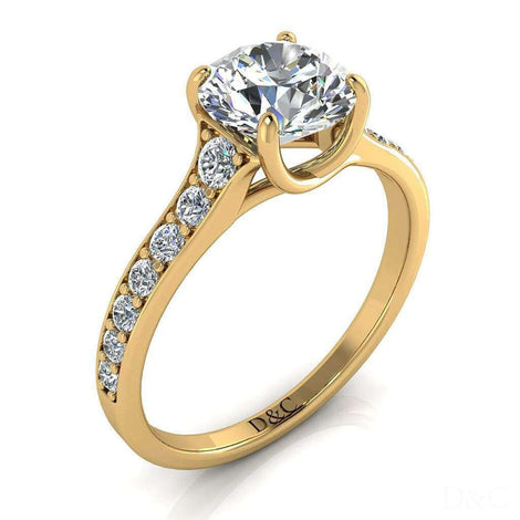 Cindirella Anello di fidanzamento con diamante tondo da 1.50 carati in oro giallo