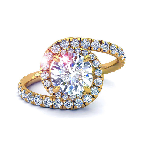 Bague de fiançailles diamant rond 1.50 carat or jaune Elena