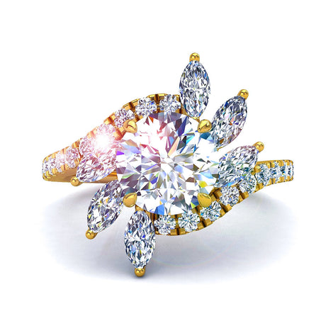 Bague de fiançailles diamant rond 1.50 carat or jaune Lisette