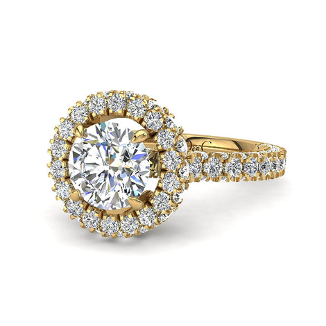 Bague de fiançailles diamant rond 1.50 carat or jaune Viviane